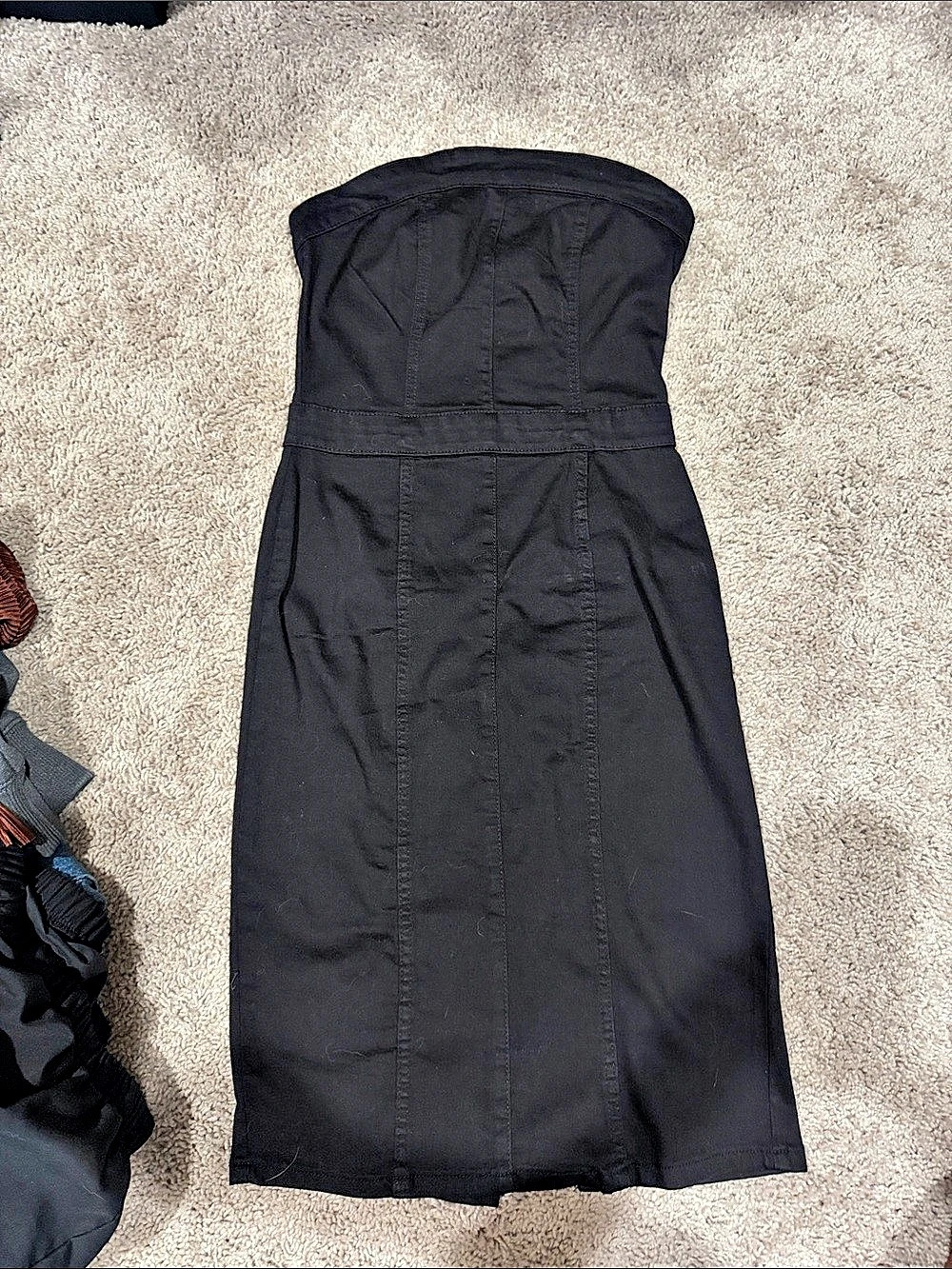 Strapless Midi Denim Dress in Black